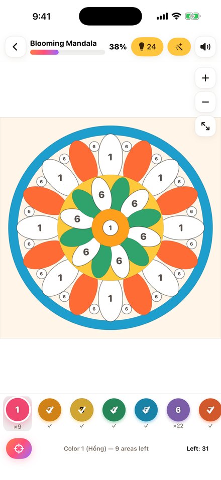 Coloring a mandala by number in Art By Number