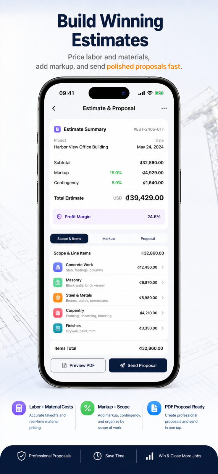 BidMeasure estimate and proposal workspace