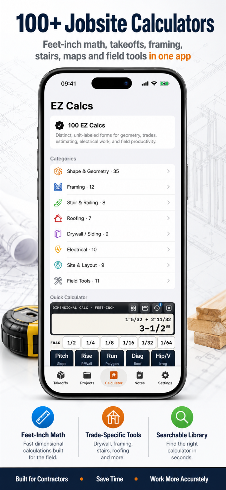BidMeasure library of more than 100 jobsite calculators