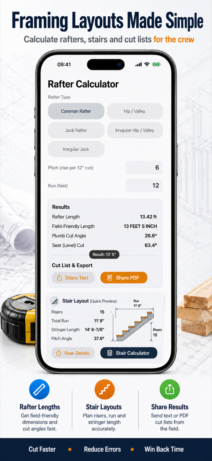 BidMeasure framing and rafter layout calculator