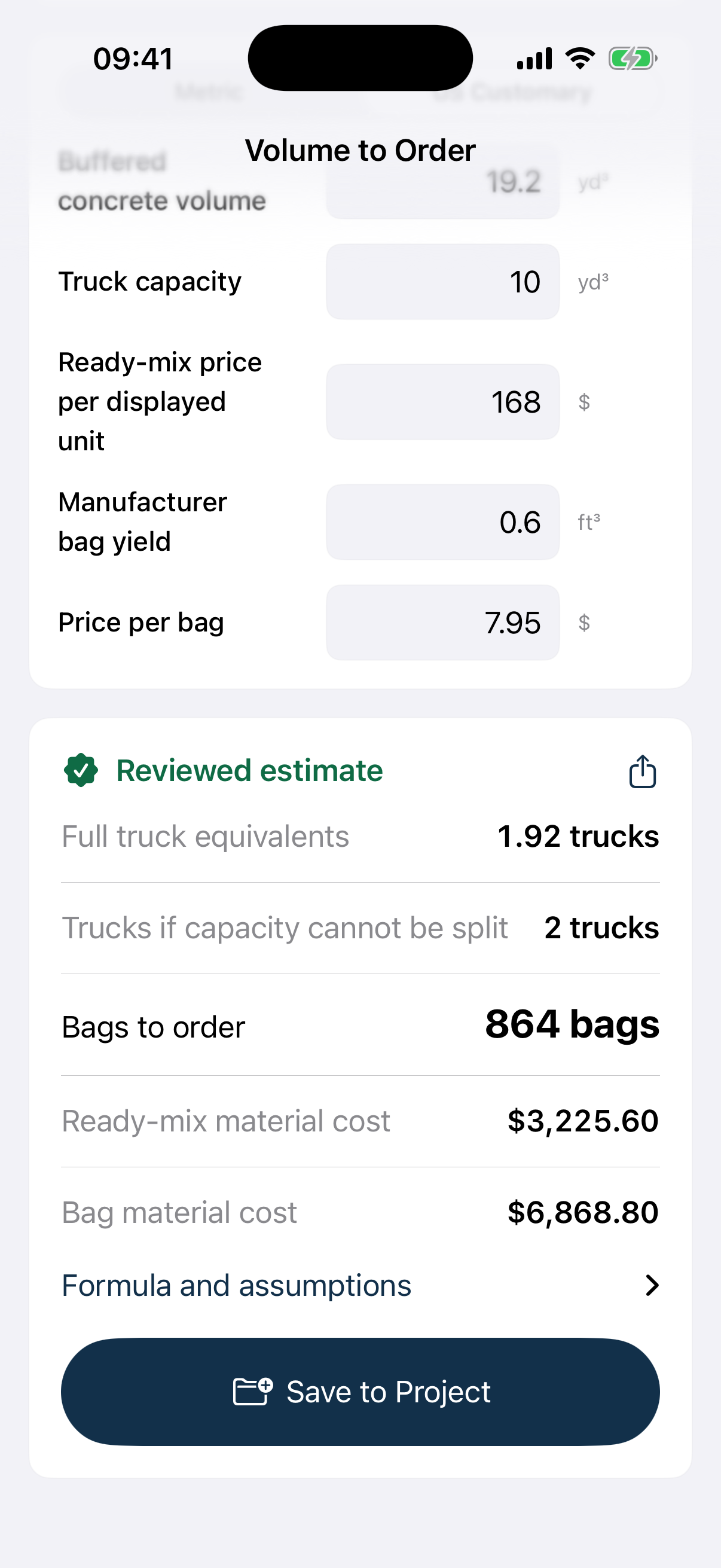 Concrete truck bag and cost comparison