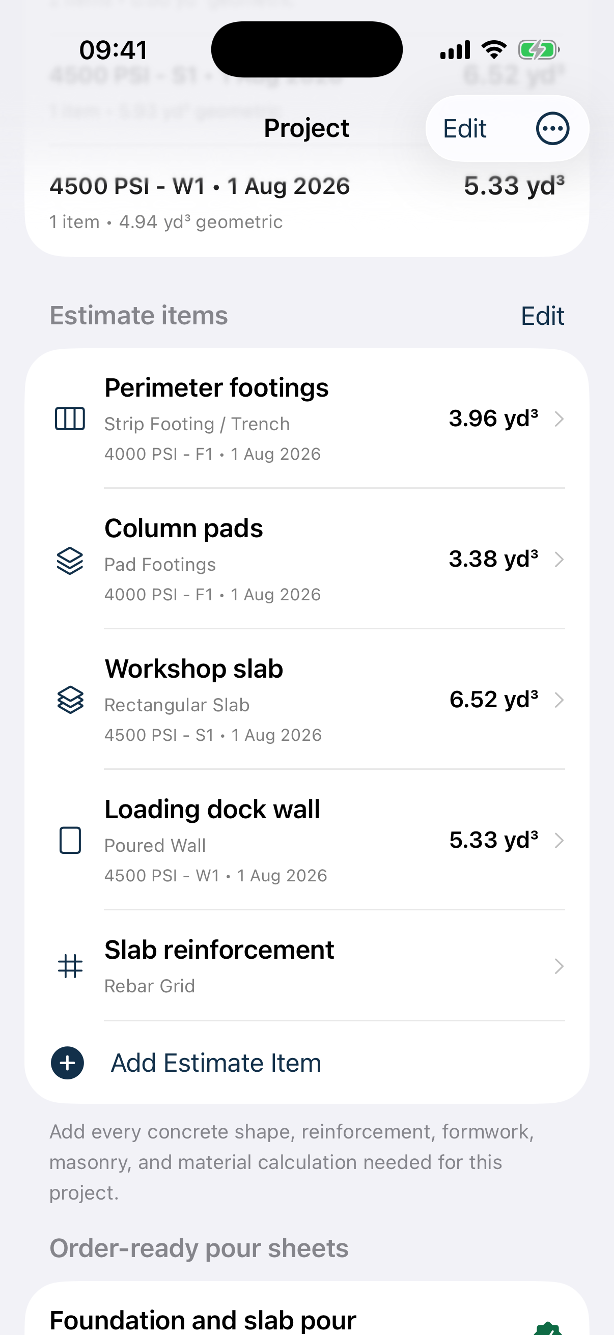 Multi-item project takeoff