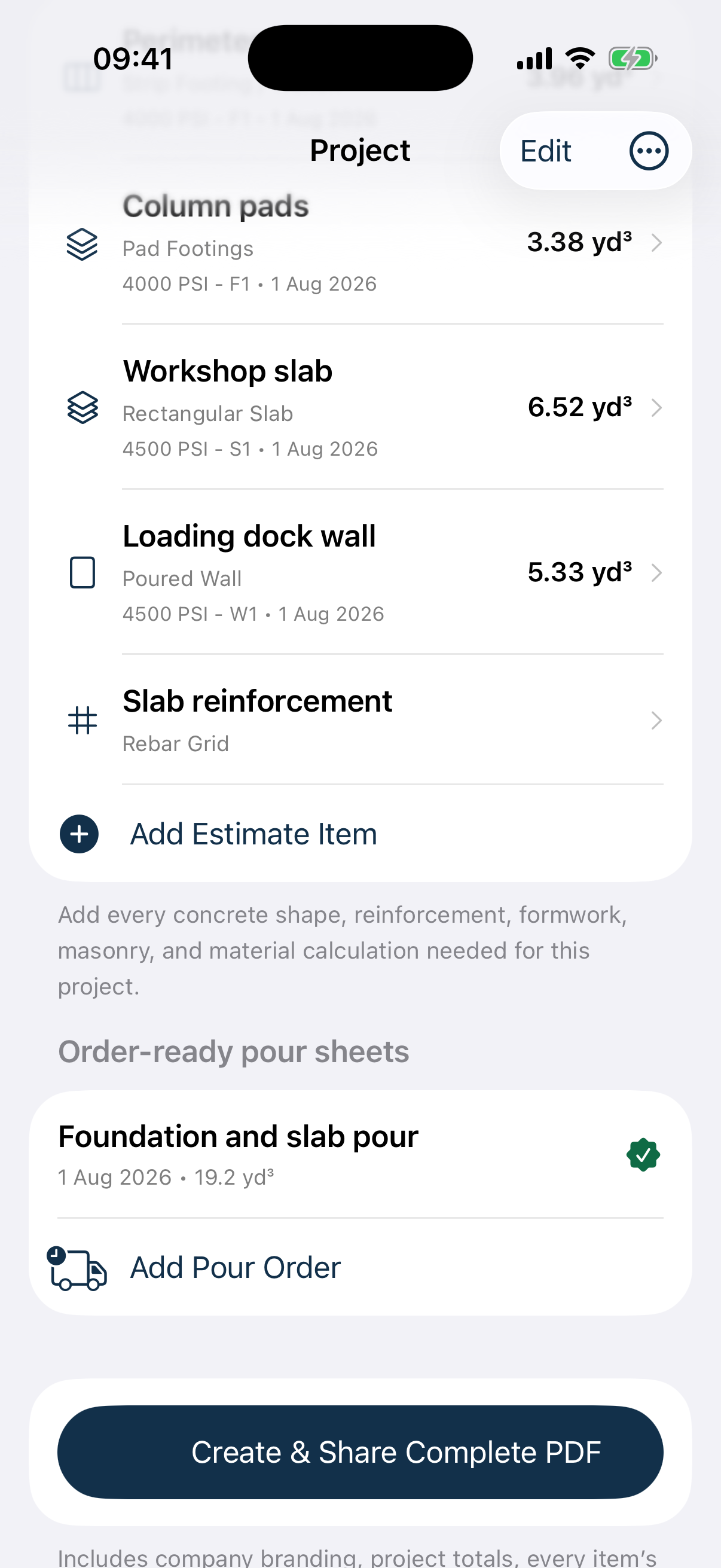 Pour sheets and PDF report