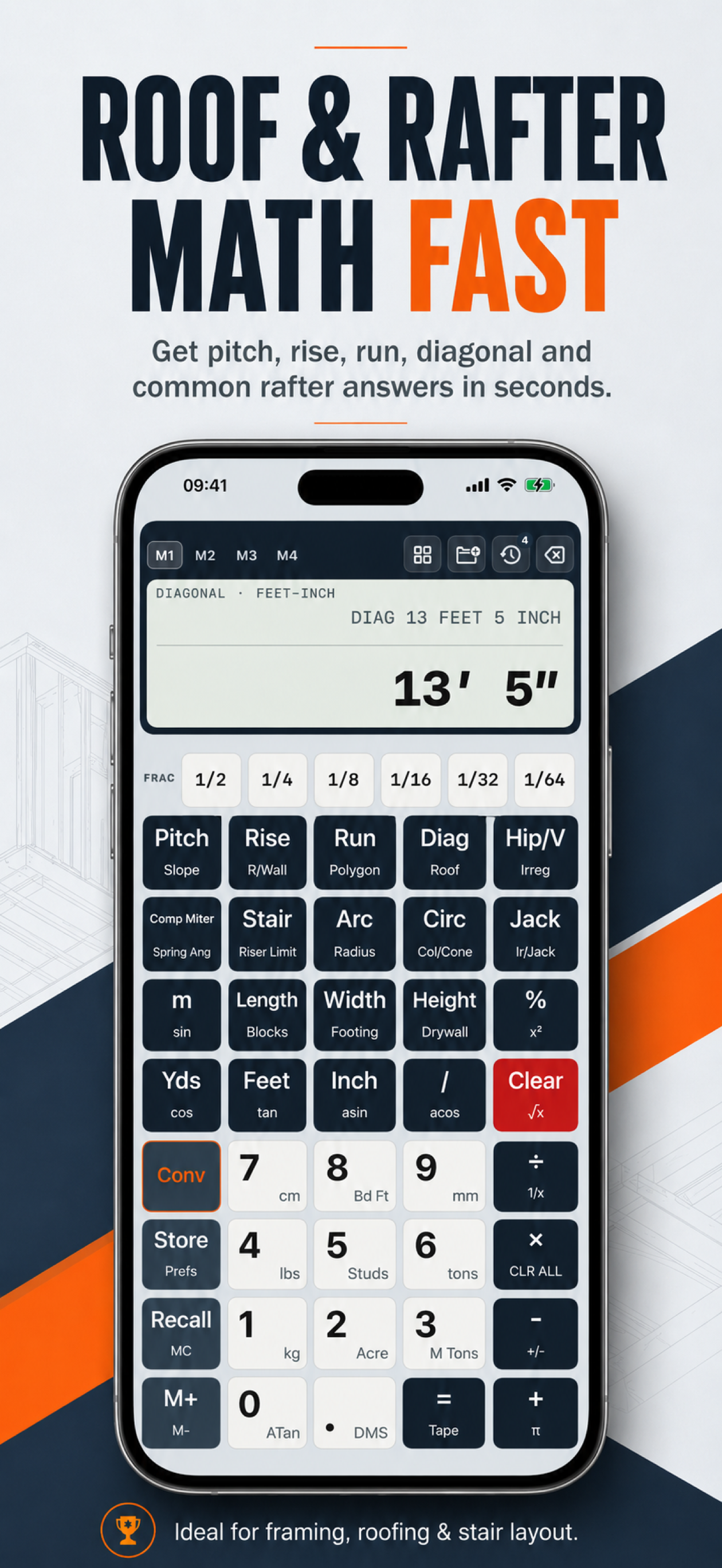 Construction Pro Rafter Calculator screenshot for a garage gable roof framing example.