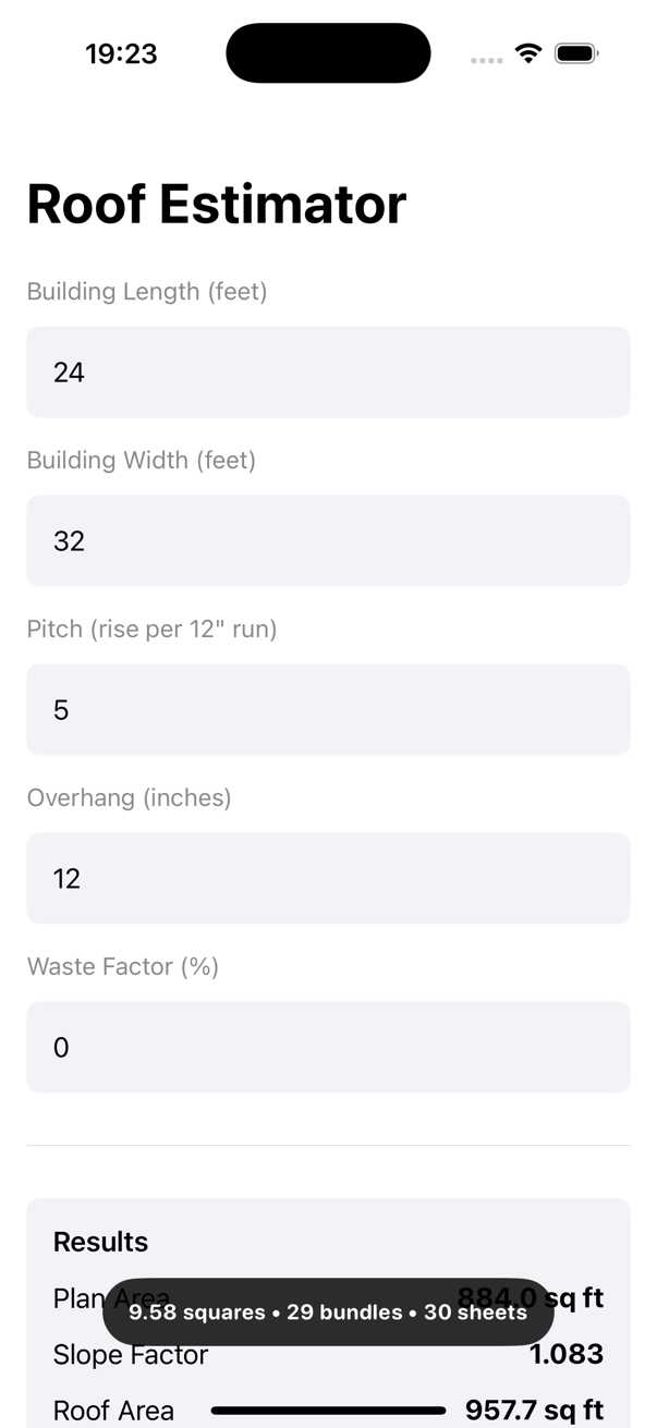 Construction Pro screenshot showing the iPhone workflow replacing a physical construction calculator.