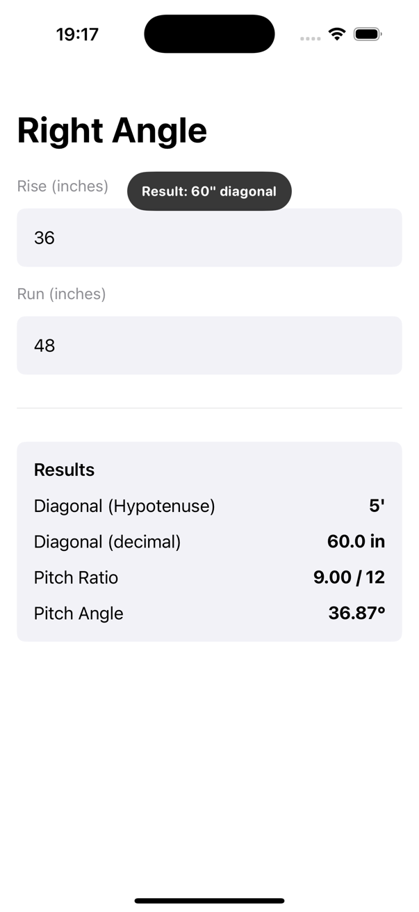 Construction Pro Right Angle screenshot for the small slab layout example.