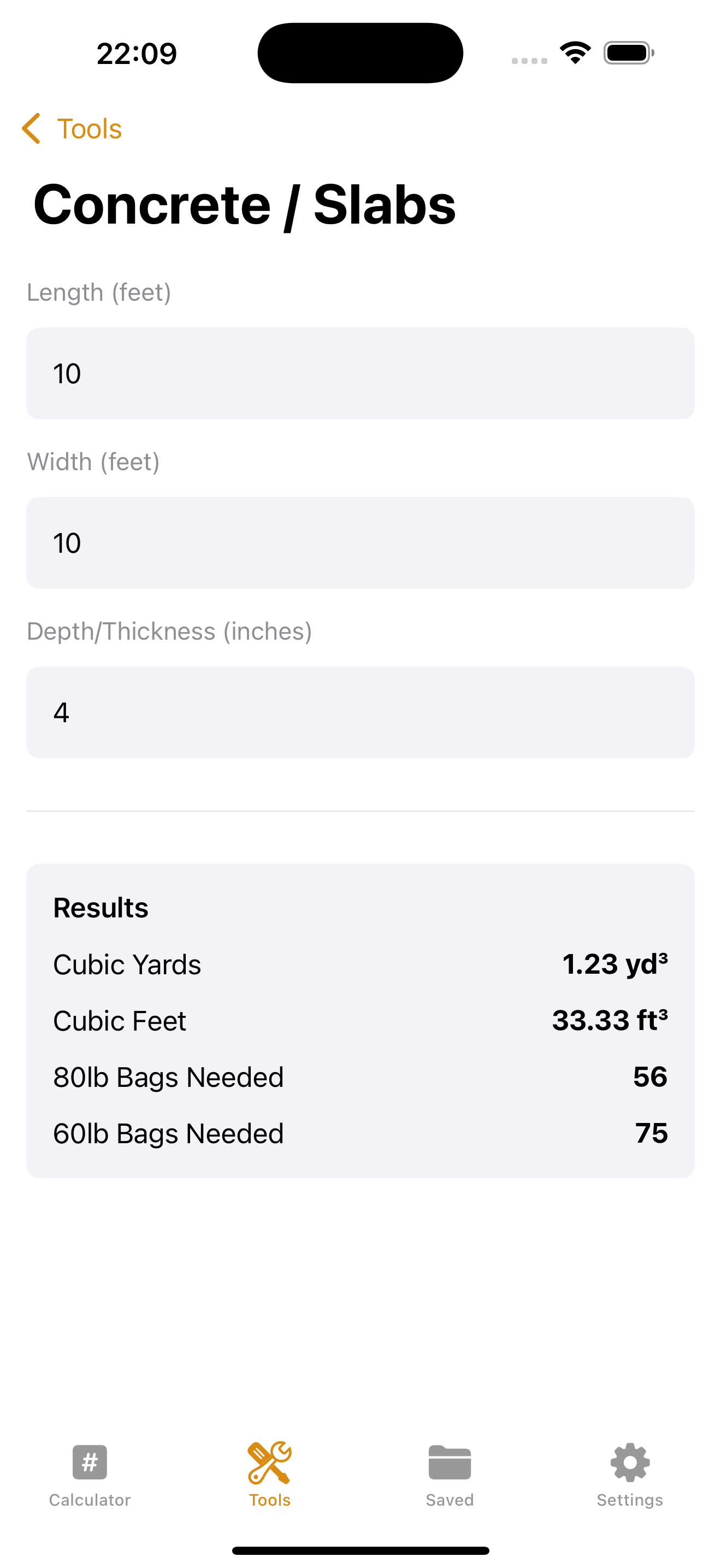 Construction Pro calculator on iPhone