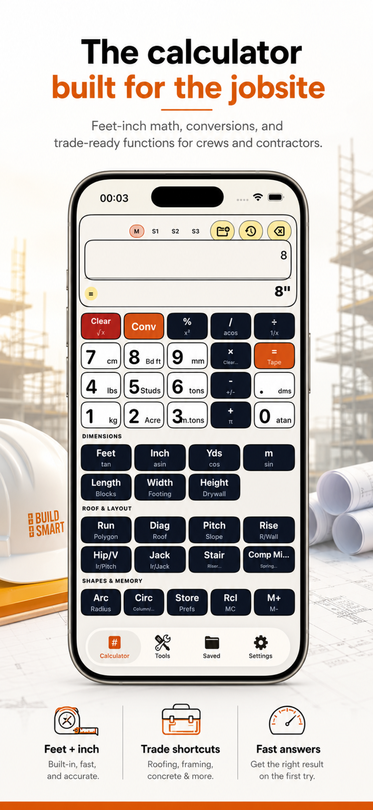 Construction Pro calculator on iPhone