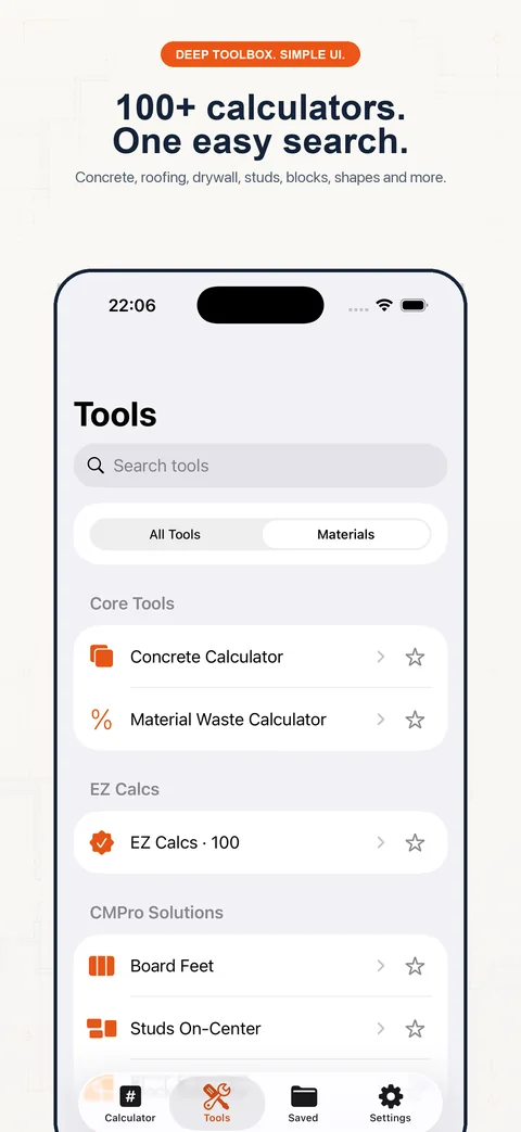 Construction Pro app artwork showing the tools catalog.