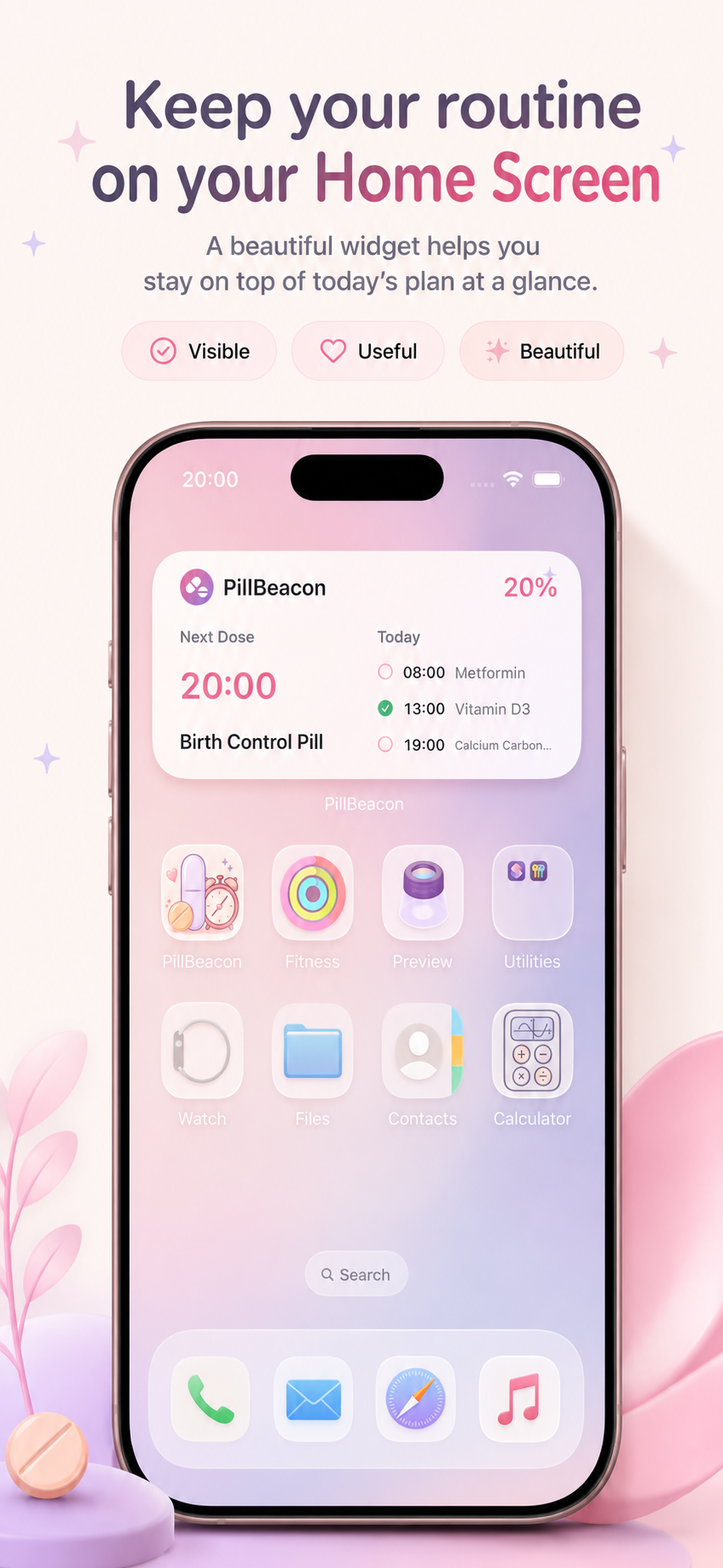 PillBeacon Home Screen widget screenshot for routine visibility.